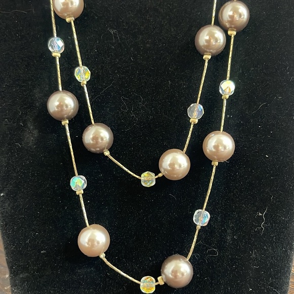 NWT Lia Sophia Gold Multi-Strand Necklace with Mother of Pearl Layered Design - Picture 3 of 5